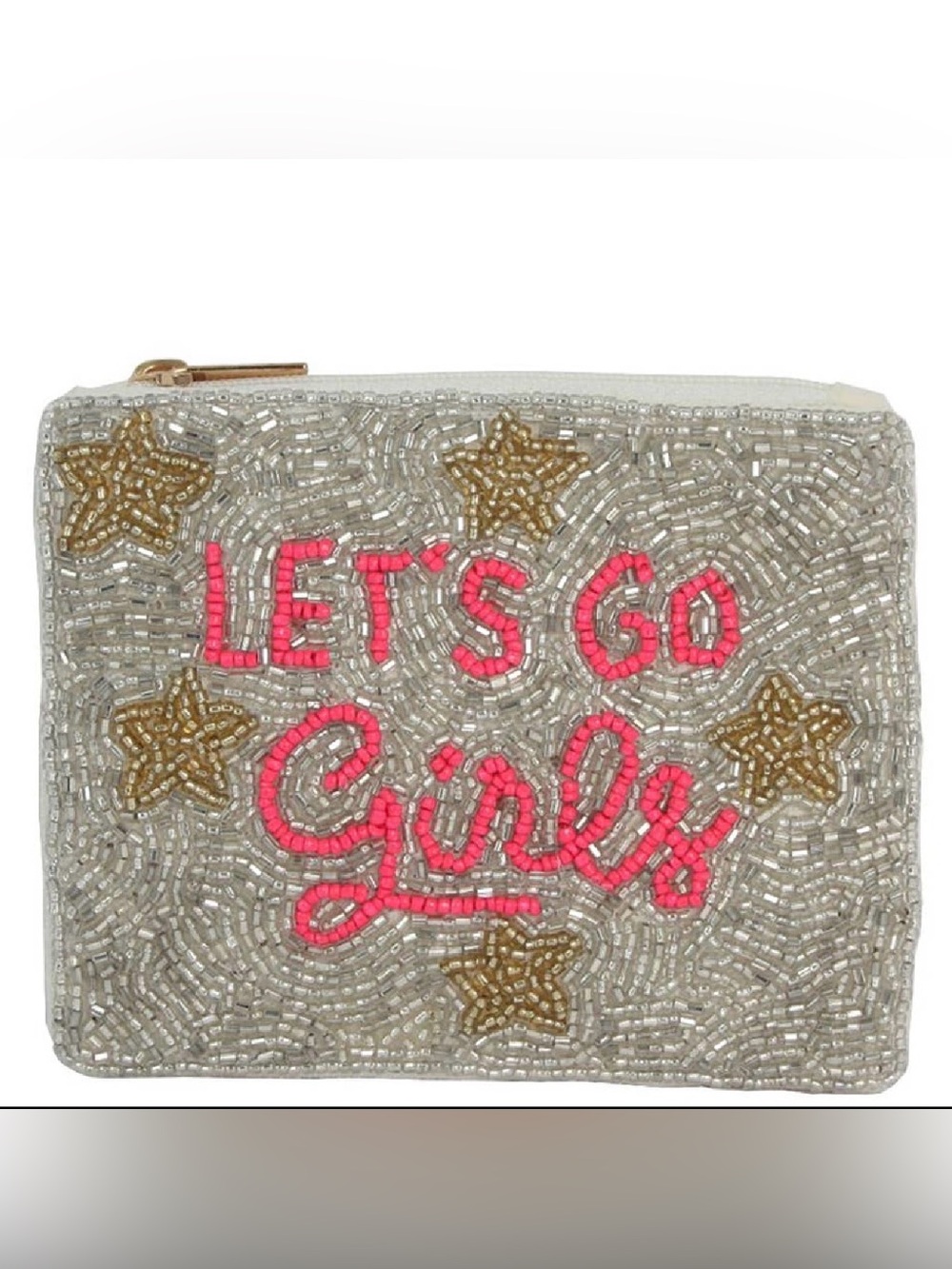 Beaded 'Let's Go Girls' Pouch in Hot Pink and Gold Embellishment